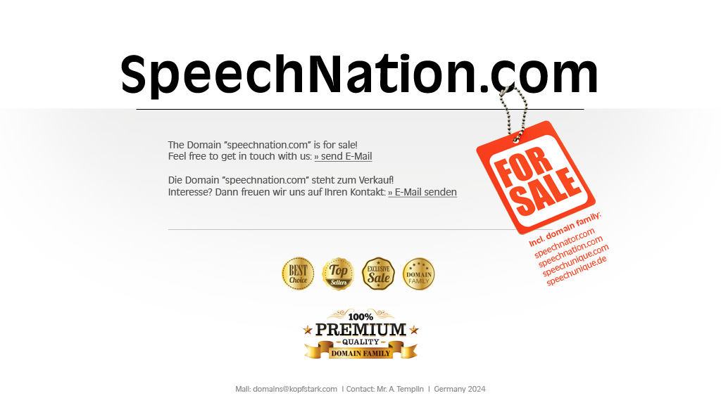 SpeechNation.com, SpeechNator.com, Speechuniqe.com, Speechunique.de for sale!